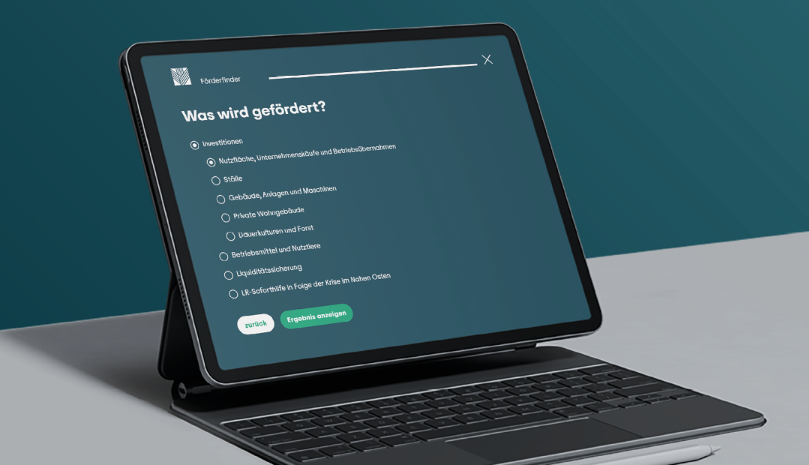 Darstellung des Förderfinders auf einem Laptop