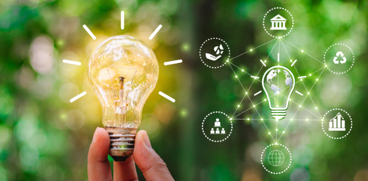 Ernährung als kritische Infrastruktur:<br>Edmund Rehwinkel-Stiftung schreibt Forschungsförderung für 2026 aus Leuchtende Glühbirne neben einem Schaubild, dass Ideenreichtum über die gesamte Wertschöpfungskette symbolisiert